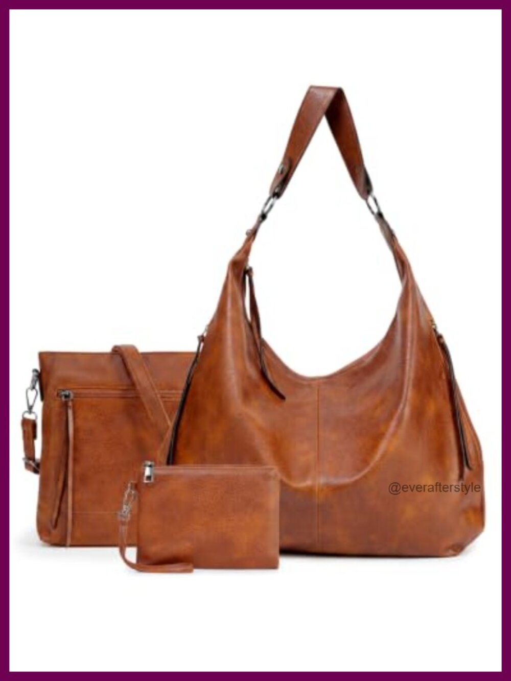 3-in-1 PU Leather Hobo Crossbody Shoulder Bag Set with Wallet